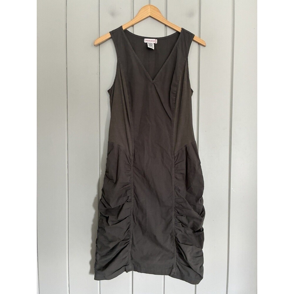 XCVI Wearables Raymond Sleeveless Tank Ruched Dress Olive Army Green S Small